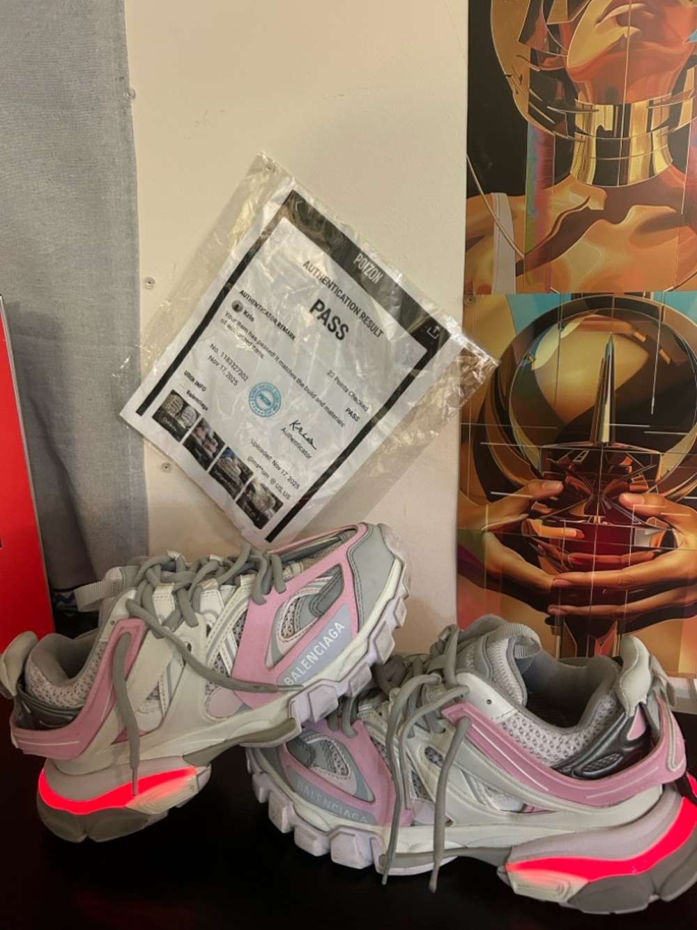 Balenciaga Authentic LED Track Sneakers in Gray and Pink with COA No Box-ON SALE - Picture 3 of 16